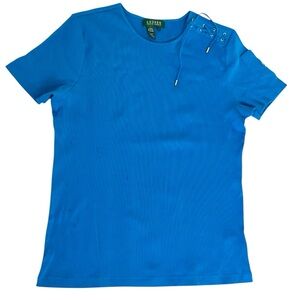 Lauren Ralph Lauren Short Sleeve Top Blue women’s Large Logo colorful preppy